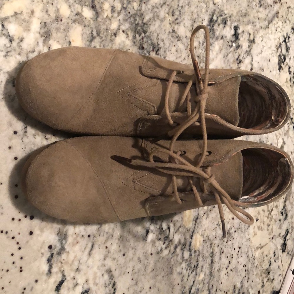 Toms wedge booties. Size 10, sand.
